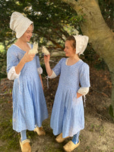 Load image into Gallery viewer, Back Laced Gown - Williamsburg Squiggle Blue, Toy Sheep, Day Caps, Shifts, Wooden Shoes