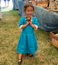 Load image into Gallery viewer, Linen Back Laced Gown on Little Girl holding toy sheep.