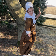 Load image into Gallery viewer, 18th Century Girls Cotton Brown Print Dress with matfching Pocket
