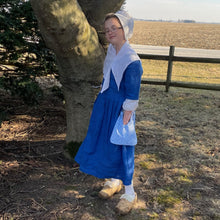 Load image into Gallery viewer, 18th Century Back Laced Gown, Dark Blue Linen with contrasting Pocket