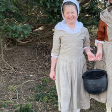 Load image into Gallery viewer, Back Laced Gown in Natural Linen. Girl laughingg