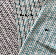 Load image into Gallery viewer, Hand-woven cotton dishtowels in gray, teal & gray, teal.