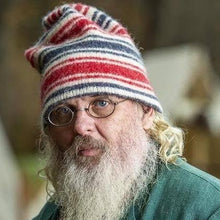 Load image into Gallery viewer, Felted Striped Toque for the 18th Century knit from 100% wool., Red, White & Blue