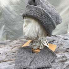 Load image into Gallery viewer, Double Toque, rolled at the botton and the top tucked into the fold, for Revolutionary War time period knit from 100% wool with matching Muffattees