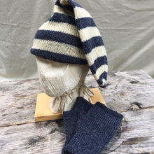 Load image into Gallery viewer, Striped Double Toque for the 18th Century knit from 100% wool with matching Muffattees