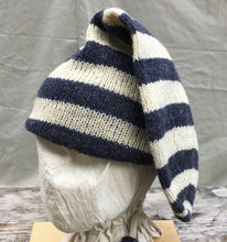 Load image into Gallery viewer, Double Toque for the 18th Century knit from 100% wool  with Navy Stripes
