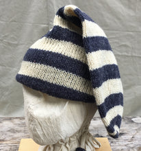 Load image into Gallery viewer, Double Toque for the 18th Century knit from 100% wool with Navy Stripes