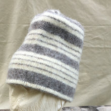 Load image into Gallery viewer, Gray Striped Felted Toque for the 18th Century knit from 100% wool.
