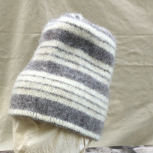 Load image into Gallery viewer, Gray Striped Felted Toque for the 18th Century knit from 100% wool.