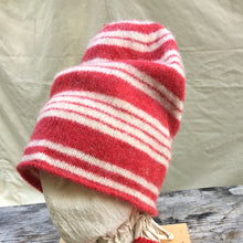 Load image into Gallery viewer, Red Striped Felted Toques for the 18th Century knit from 100% wool.
