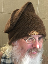 Load image into Gallery viewer, brown hat, double toque worn with ears covered, knit from 100% wool yarn