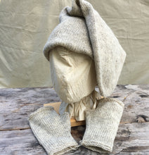 Load image into Gallery viewer, wool hat, mitt set, double toque with end layed over for style 
