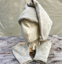 Load image into Gallery viewer, wool hat, mitt set, double toque with end layed over for style