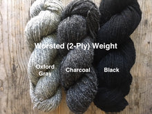Load image into Gallery viewer, Bartlett 100% wool yarn, 2 ply in dyed gray colors.