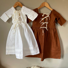 Load image into Gallery viewer, Baby Dress, 2T, White, Brown, Linen, 18th Century, Back View
