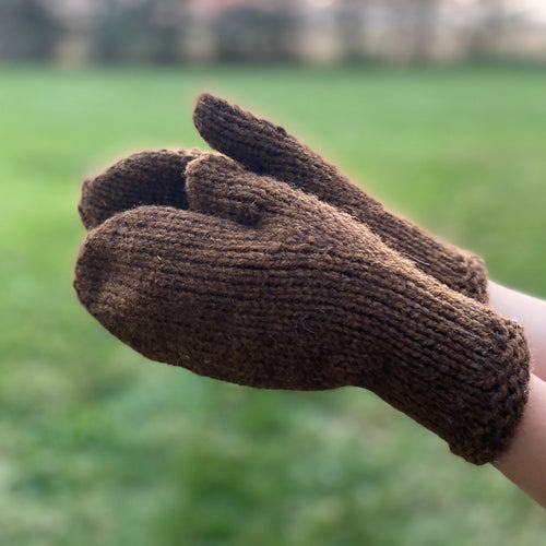Mittens hand knit in Medium Brown 100% Wool Yarn
