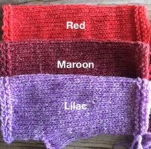 Load image into Gallery viewer, hand knit in Bartlett 100% wool yarn, red, Maroon, Lilac
