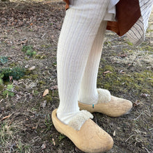 Load image into Gallery viewer, thigh high merino wool ribbed stocking in cream color

