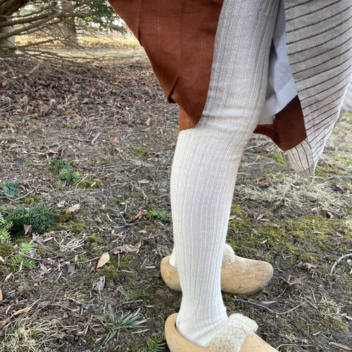 Merino wool ribbed thigh high stockings