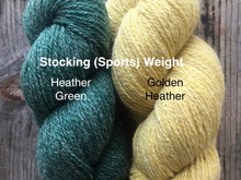 Load image into Gallery viewer, Bartlett 100% wool yarn, Stocking (Sports) weight in yellow and green.
