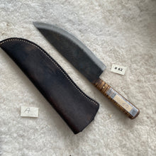Load image into Gallery viewer, Jeff White Cheg Knife with Curly Maple handle. Leather Sheath &quot;A&quot;
