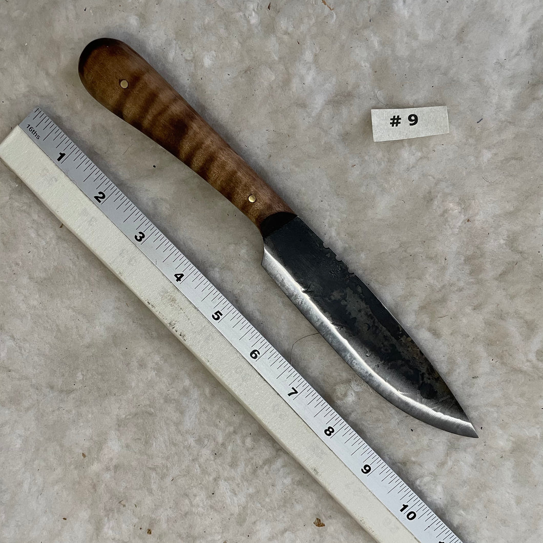 Jeff White Knife #9, Bush #4 with a Curly Maple Handle. 