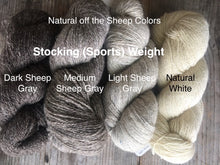 Load image into Gallery viewer, Bartlett 100% wool yarn, Stocking (Sports) weight in natural off the sheep colors. 
