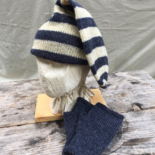 Load image into Gallery viewer, Striped Double Toque for the 18th Century knit from 100% wool  with matching Muffattees
